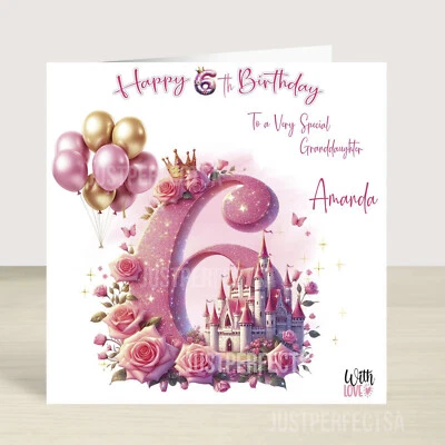 JUSTPERFECTSA Personalised Girls 6th Birthday Card Daughter Niece Granddaughter Children's 6th