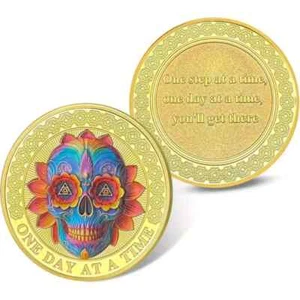 AA Sobriety Coin Colorful Skull Recovery Chip Medallion Token Gift for Men Women - Picture 1 of 3