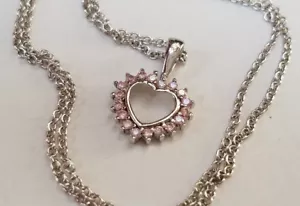 925 Sterling Silver Necklace & Pink CZ Heart Pendant Charm Kids Girls NWT NOS - Picture 1 of 6