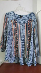 STYLE & CO~ Blue & Coral FLORAL 3/4 SLEEVE PULL OVER TOP BLOUSE SHIRT~ Womens XL - Picture 1 of 4