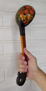 Soviet Vintage wooden ladle, large spoon, Khokhloma lacquer painting USSR - Picture 1 of 12