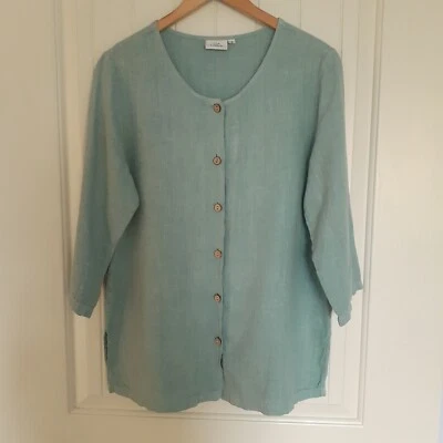 Lo último Top de algodón para mujer de lino con cuello redondo con botones y mangas 3/4 azul talla S Foto 1 de 4