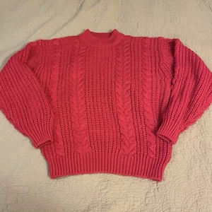 VTG 80s Junior Connection Women's Pink Cable Knit Sweater Sz Large Mock Neck - Picture 1 of 3
