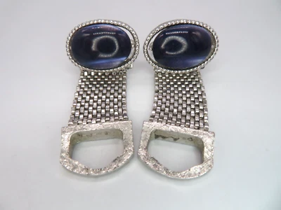 Gemelos envolventes de malla ovalada de ágata plateada y azul Swank de colección espalda de bala Foto 1 de 3