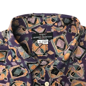 GUESS Georges Marciano Vintage Shirt Made in USA 80's Abstract Wild Art Print XL - Picture 1 of 7