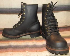Mens Vintage Walker Lace Up Black Leather Hiking Boots 8 D Lady 9.5 M NEW in Box - Picture 1 of 6