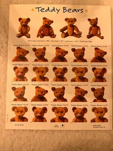 Teddy Bear stamps, Scott #3653-3656, new sheet of 20, 2001-2002 - Picture 1 of 1