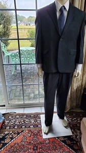 Ralph Lauren Navy Blue White and Blue Stripe Suit 42S 33x27.5 Pleated Front. - Picture 1 of 12