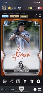 Topps Bunt 2023 Bowman Chrome Cristian Mena Orange Legendary Auto DIGITAL /25