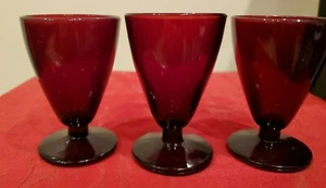 Vtg Set of 3 Anchor Hocking?? Royal Ruby Red Stemmed Glasses 3 3/8" Tall 2 Oz - Picture 1 of 5