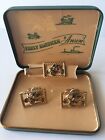 Vintage Early American By Anson Cuff Links & Tie Tack Cars Gold Original Box