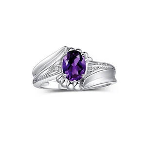 RYLOS 14K White Gold Swirl Z Ring Oval Gemstone & Diamond Accent, Sizes 5-10 - Picture 1 of 30