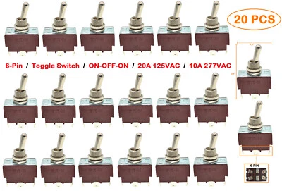 20 PC Eaton Heavy Duty DPDT ON/OFF/ON Toggle Switch 3 Position 20A 125V/10A 277V