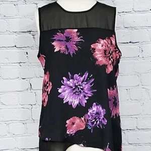 NWT Zac & Rachel Sleeveless Floral Assymetical Tunic Top Lined Black & Lilac M - Picture 1 of 5
