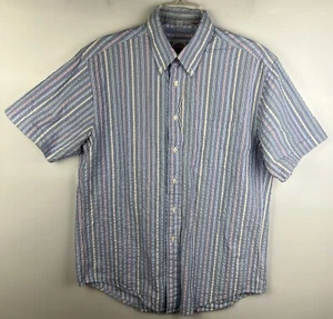 Brooks Brothers Shirt Mens Medium Seersucker Short Sleeve The Original Polo - Picture 1 of 12