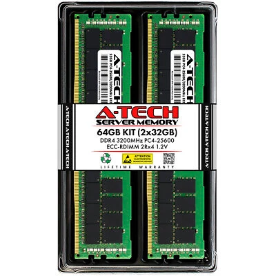 A-Tech 64GB 2x 32GB 2Rx4 PC4-25600R RDIMM DDR4 3200 ECC REG Server Memory RAM - Image 1 of 4