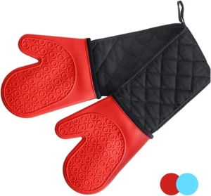 Double Oven Gloves Mitts - Heat Resistant Silicone Oven Gloves Non-Slip with for - Picture 1 of 7