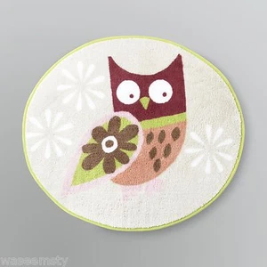 Whimsical Colorful Owl Bird Hoot Oval Bath Rug Mat Brown Blue Green - Picture 1 of 1