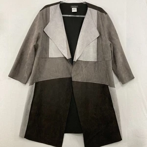 Slinky Brand size XL Faux Suede Color-Block 3/4 Sleeve Open Long Jacket - Picture 1 of 9