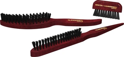 Bürsten-Set 3 tlg.-VOLUMENBÜRSTE-GLANZBÜRSTE-BÜRSTENREINIGER aus Buchenholz - Bild 1 von 4