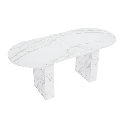 62.9" Oval Marble Table for 6, Waterproof & Scratch Resistant, Farmhouse Base - Image 1 of 4