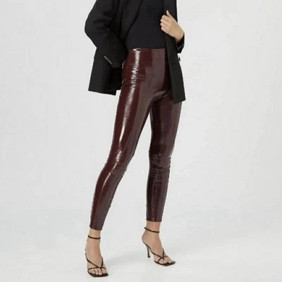 NWT Spanx Faux Patent Leather Leggings Pants in Ruby Red Brown Size Large - Image 1 of 4