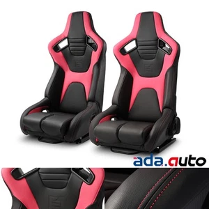 [Venom Series] PVC Reclinable Black+Pink Racing Seats Pair With Slider - Picture 1 of 10