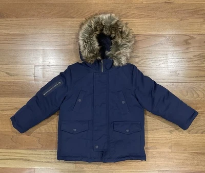 Polo Ralph Lauren Toddler Boys' Faux Fur Trim Down Parka Jacket Coat Sz 4 Navy - Image 1 of 4