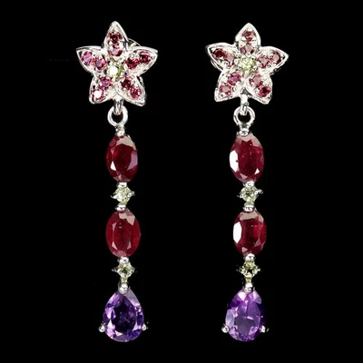 Black Friday Sterling Silver Earrings Pear Amethyst 7x5mm Peridot Ruby Jewelry - Image 1 of 4