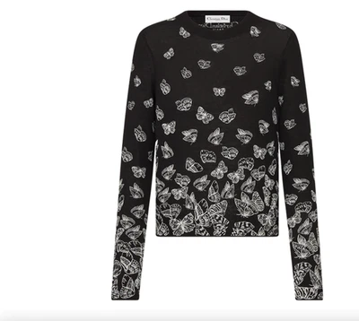 Suéter Pullover Christian Dior Negro/Blanco Bordado Mariposa Talla F 38/US 6 Foto 1 de 4