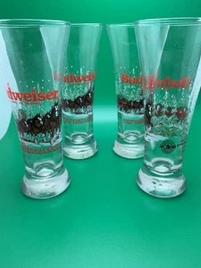 4 Vintage 1989 Budweiser Clydesdales Christmas Pilsner Beer Glasses-With Tags - Picture 1 of 6