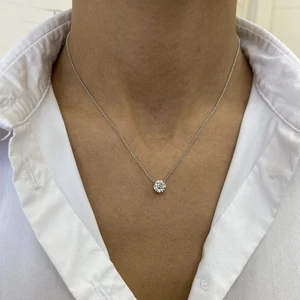 Diamond Pendant Solitaire Necklace E VS1 Round 1 CT Lab Created 14K White Gold - Picture 1 of 8