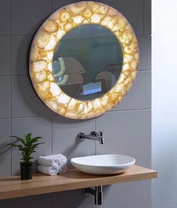 15" weißer Achat Wandspiegel natürlicher Kristall LED beleuchtet Edelstein Spiegel Home Dec - Bild 1 von 6