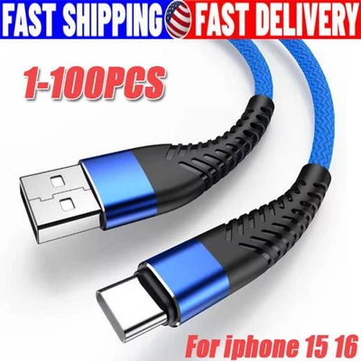 Cable de datos de carga rápida USB C tipo C trenzado para i Phone 16 Pro Max 15 lote Foto 1 de 4