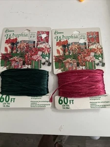 Vintage Berwick Wraphia 60 Ft Each. Red & Green. Set Of 2. NWT. Crafts Floral - Picture 1 of 10