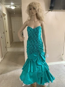 Vintage 1980’s Size 11/12 Party Prom Dress Mermaid Zum Zum Teal Green Sequined - Picture 1 of 15