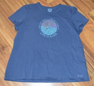 Life Is Good Womens Crusher Tee XXL Navy Blue Sailing "Life Isn't Easy, Life - Picture 1 of 6