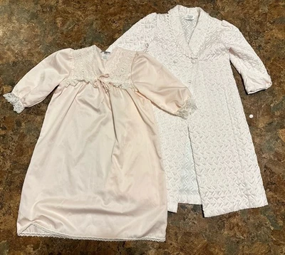 Dior Junior Toddler Pink Quilted Robe Lace Gown Set Size 4 Union Made  - Image 1 of 4