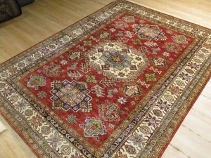6x8 AFGHA-REFUGEE Geometric Vegetable Dye Handmade-knotted FINE Wool Rug 585263 - Picture 1 of 12