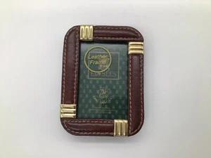 Elysees Leder Bilderrahmen 3" x 2" Braun mit Goldrand Vintage Tischplatte Deko - Bild 1 von 5