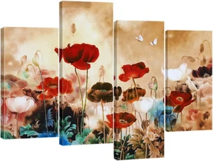 Blooming Poppies Large Colorful Flowers Canvas Prints Wall Art Floral Giclee Pic - Picture 1 of 9