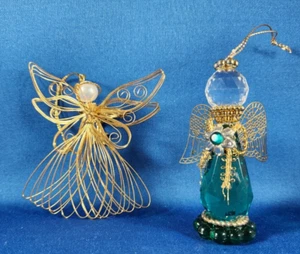 De colección 2 Adornos de Ángel Alas de Alambre Tono Dorado Plástico Cristal Cuerpo Verde - Imagen 1 de 5