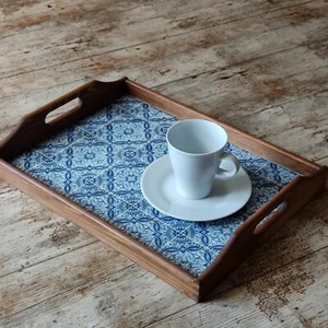 Serviertablett für Kaffee und Tee. Rustikale Holz Tablett für Heimdekor. - Picture 1 of 19