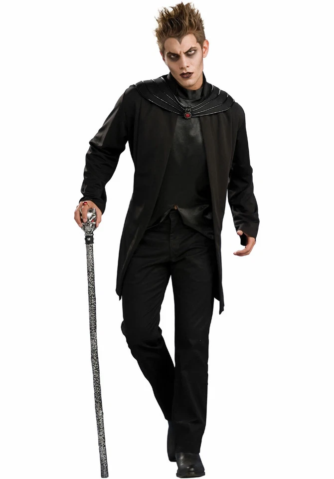 Chaleco y abrigo de satén negro de 2 piezas Widow Maker para hombre con cuello con joyas disfraz de Halloween Foto 1 de 1