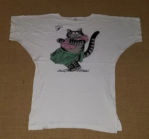 Vintage Crazy Shirt Hula Cat Women Tops T Shirt Night Gown Size L - Picture 1 of 5