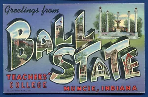 Large Letters Letter Ball State Linen Postcard - Picture 1 of 2