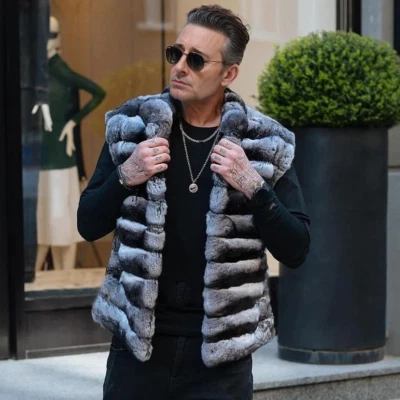 Moda Hombres Chaleco de Piel de Conejo Rex Real Lujo Piel Genuina Cálido Prendas de abrigo Chaleco Grueso Foto 1 de 3