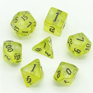 Yellow Glitter Party Glitter Dice (Silver font) 7-Dice Set RPG DND - Picture 1 of 6