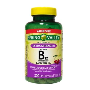 Spring Valley Extra Strength Vitamin B12 Fast Dissolve Cherry 5000 Mcg 300 Ct - Picture 1 of 4