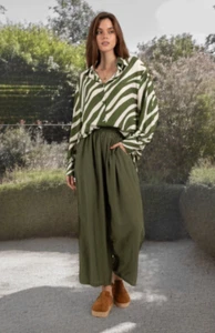 Camicia donna oversize grafica manica lunga e pantaloni gamba larga set 2 pezzi Co-Ord - Foto 1 di 15
